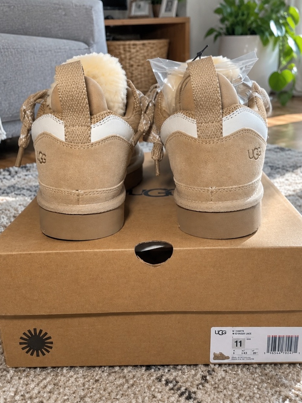 UGG Kids Sand Suede Lace-Up Sneakers with Shearling Collar